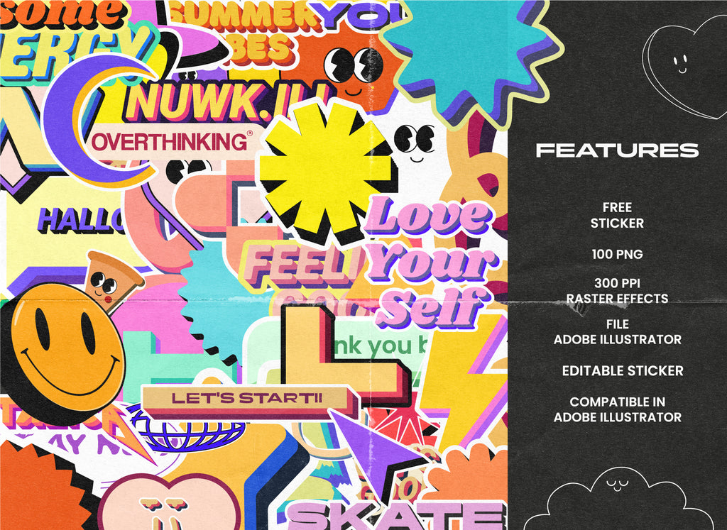 100 RETRO STICKERS PACK (FREE)