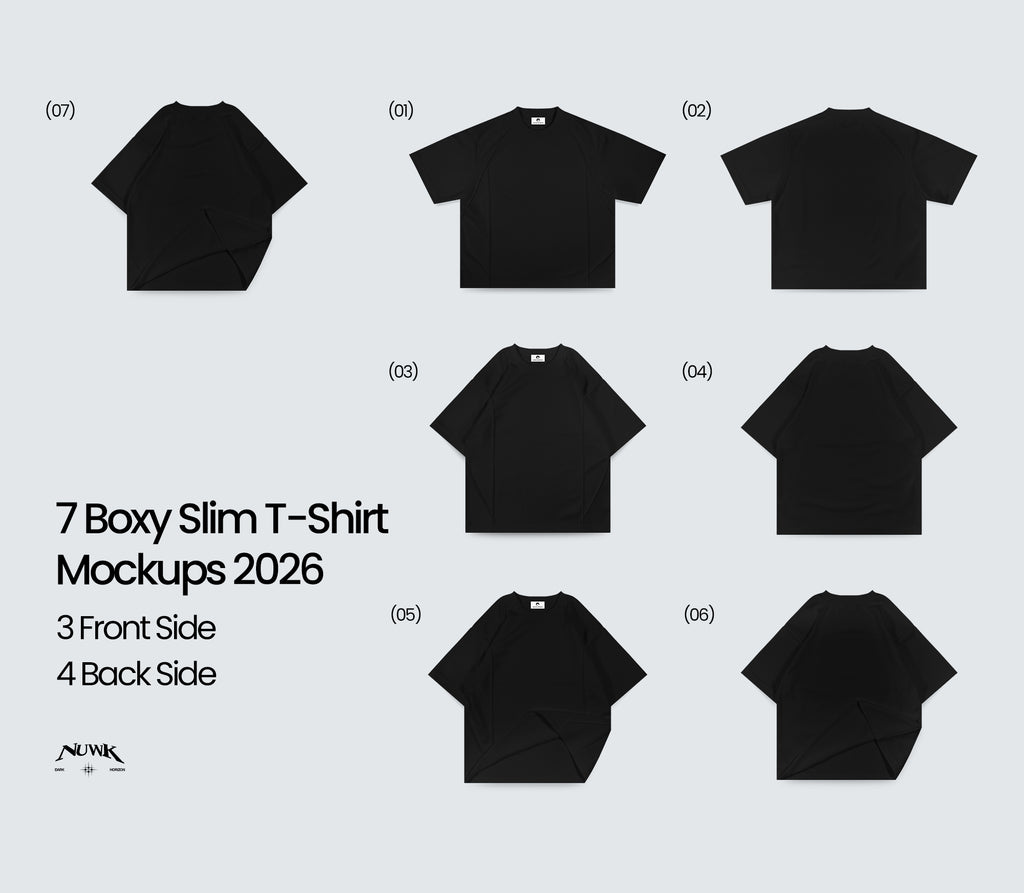 7 Boxy Slim T-Shirt Mockups 2026 (1 FREE)
